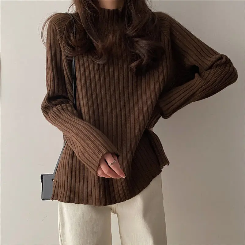 2025 Multicolor Turtleneck Knitted Sweater Women New Long Sleeved Loose Pullover Sweaters Autumn Winter Fashion