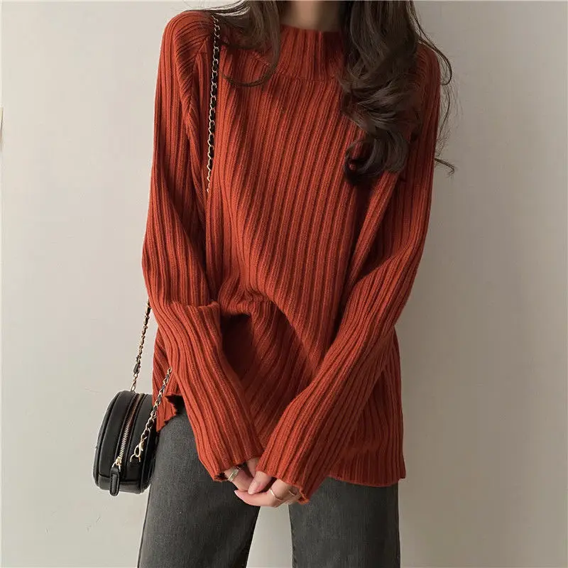 2025 Multicolor Turtleneck Knitted Sweater Women New Long Sleeved Loose Pullover Sweaters Autumn Winter Fashion