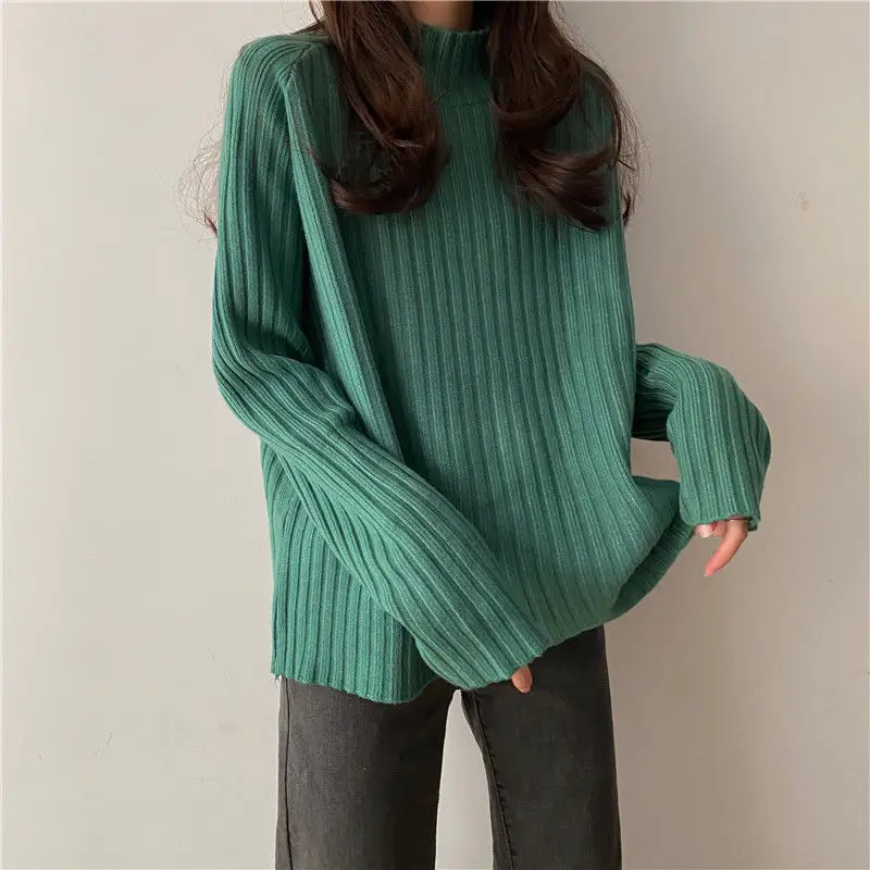 2025 Multicolor Turtleneck Knitted Sweater Women New Long Sleeved Loose Pullover Sweaters Autumn Winter Fashion
