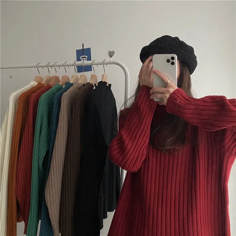 2025 Multicolor Turtleneck Knitted Sweater Women New Long Sleeved Loose Pullover Sweaters Autumn Winter Fashion