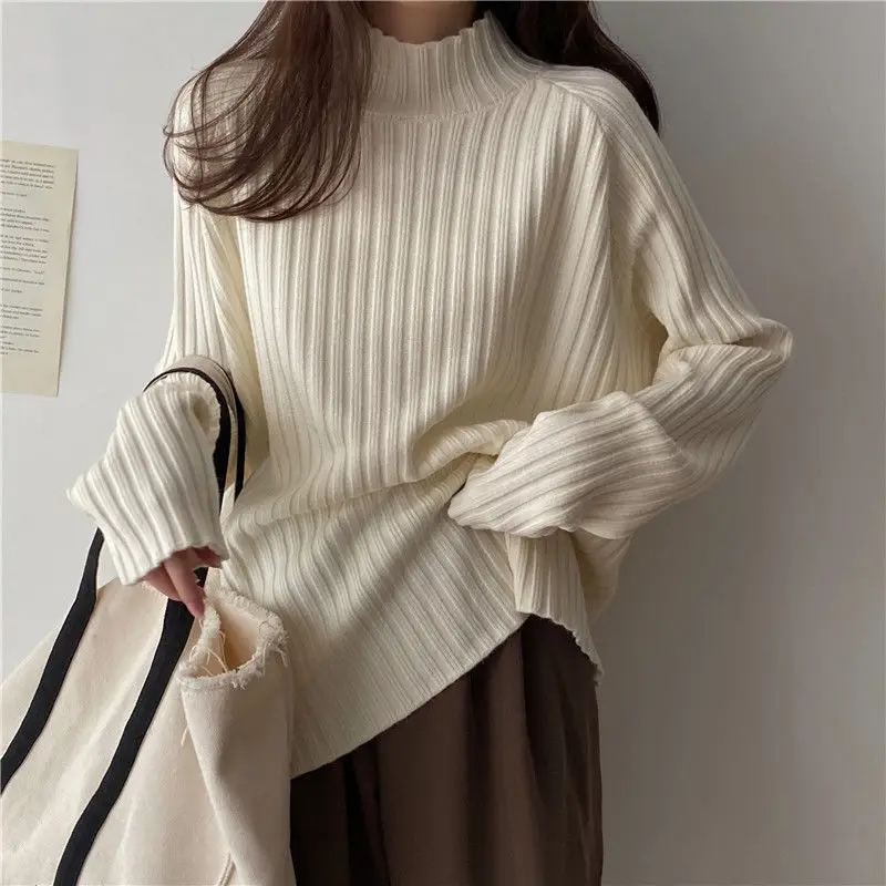2025 Multicolor Turtleneck Knitted Sweater Women New Long Sleeved Loose Pullover Sweaters Autumn Winter Fashion