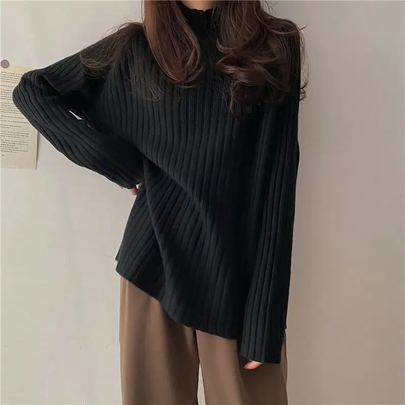 2025 Multicolor Turtleneck Knitted Sweater Women New Long Sleeved Loose Pullover Sweaters Autumn Winter Fashion