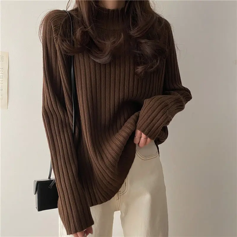 2025 Multicolor Turtleneck Knitted Sweater Women New Long Sleeved Loose Pullover Sweaters Autumn Winter Fashion