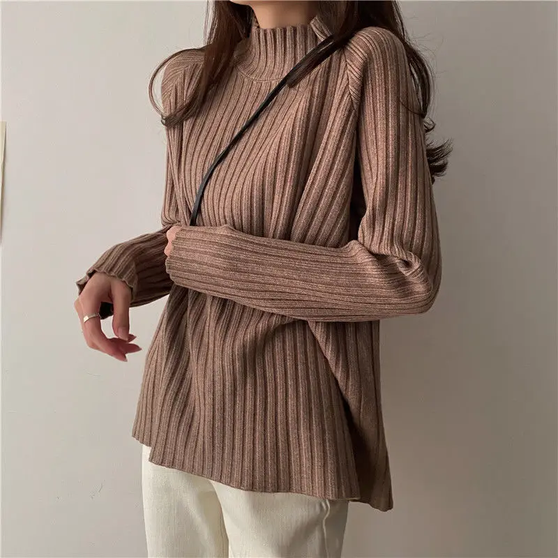 2025 Multicolor Turtleneck Knitted Sweater Women New Long Sleeved Loose Pullover Sweaters Autumn Winter Fashion
