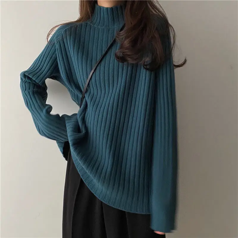 2025 Multicolor Turtleneck Knitted Sweater Women New Long Sleeved Loose Pullover Sweaters Autumn Winter Fashion