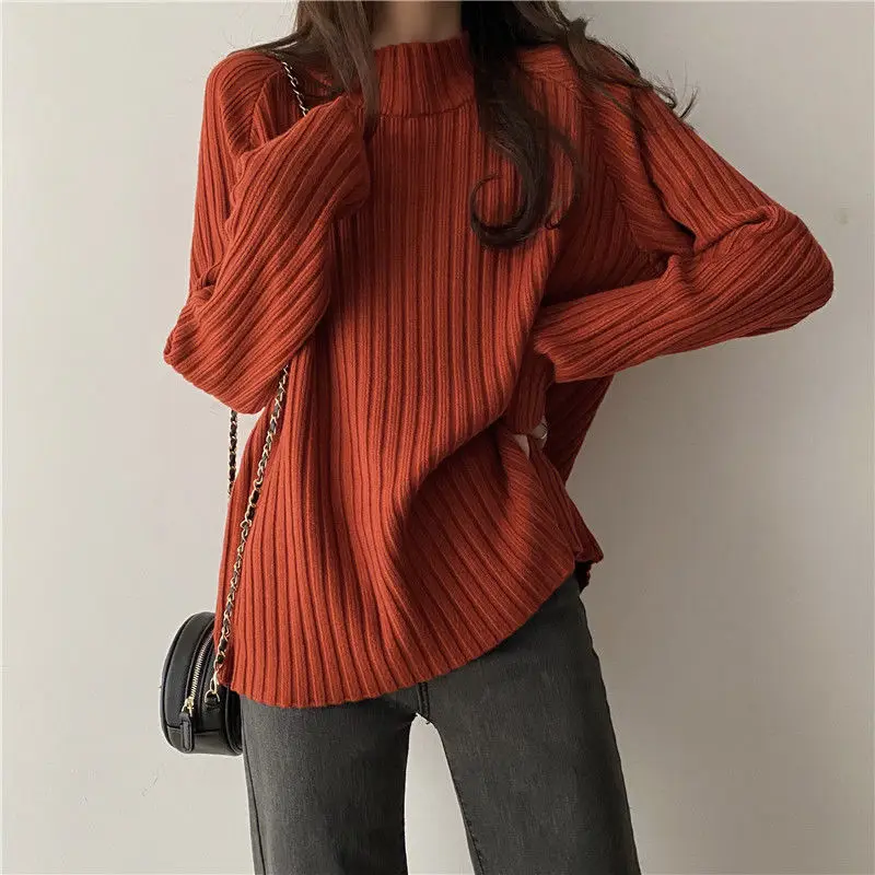 2025 Multicolor Turtleneck Knitted Sweater Women New Long Sleeved Loose Pullover Sweaters Autumn Winter Fashion