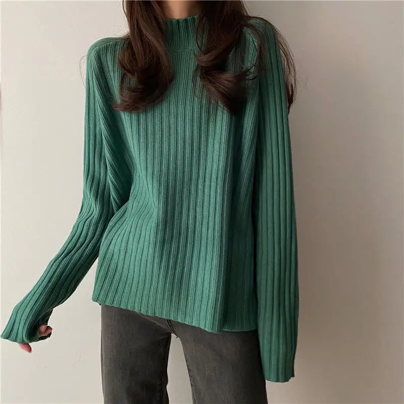 2025 Multicolor Turtleneck Knitted Sweater Women New Long Sleeved Loose Pullover Sweaters Autumn Winter Fashion