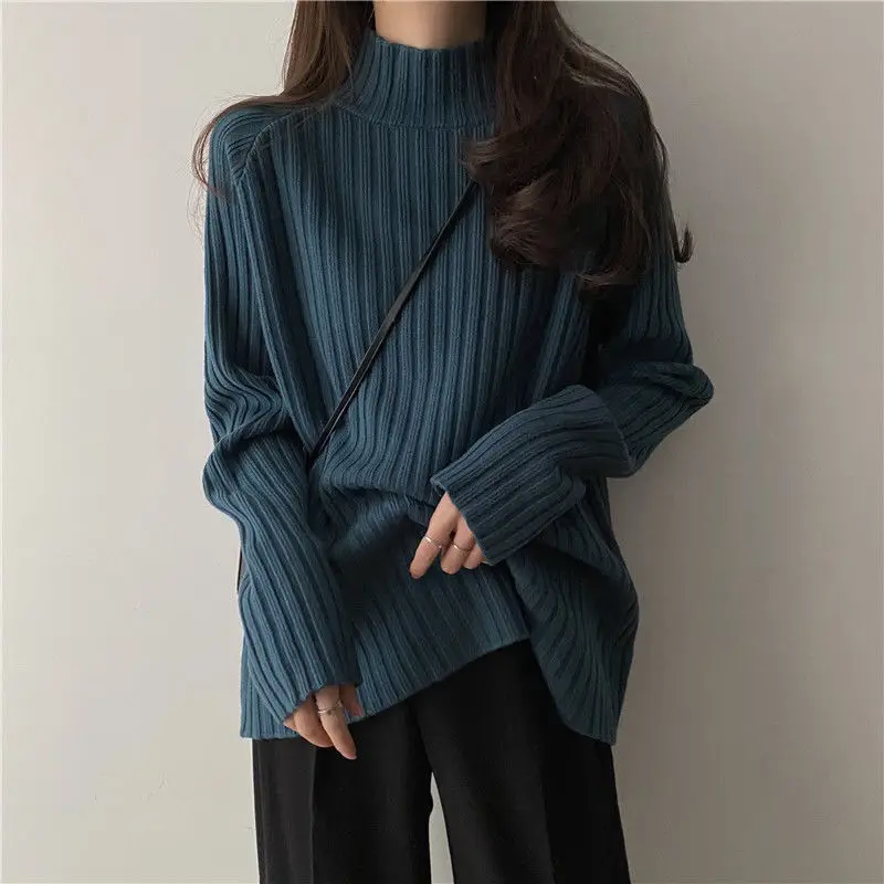 2025 Multicolor Turtleneck Knitted Sweater Women New Long Sleeved Loose Pullover Sweaters Autumn Winter Fashion