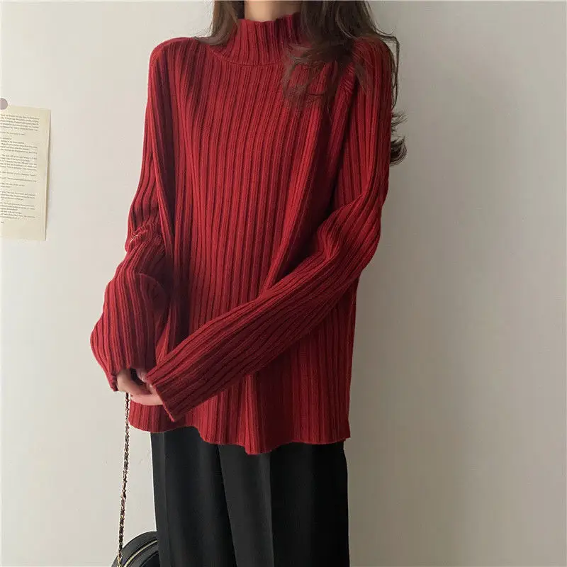 2025 Multicolor Turtleneck Knitted Sweater Women New Long Sleeved Loose Pullover Sweaters Autumn Winter Fashion
