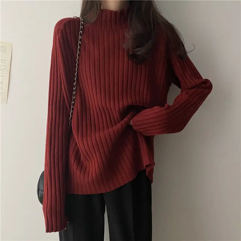 2025 Multicolor Turtleneck Knitted Sweater Women New Long Sleeved Loose Pullover Sweaters Autumn Winter Fashion