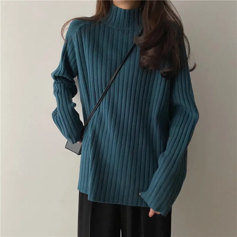 2025 Multicolor Turtleneck Knitted Sweater Women New Long Sleeved Loose Pullover Sweaters Autumn Winter Fashion
