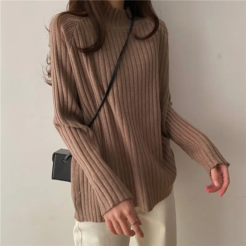 2025 Multicolor Turtleneck Knitted Sweater Women New Long Sleeved Loose Pullover Sweaters Autumn Winter Fashion
