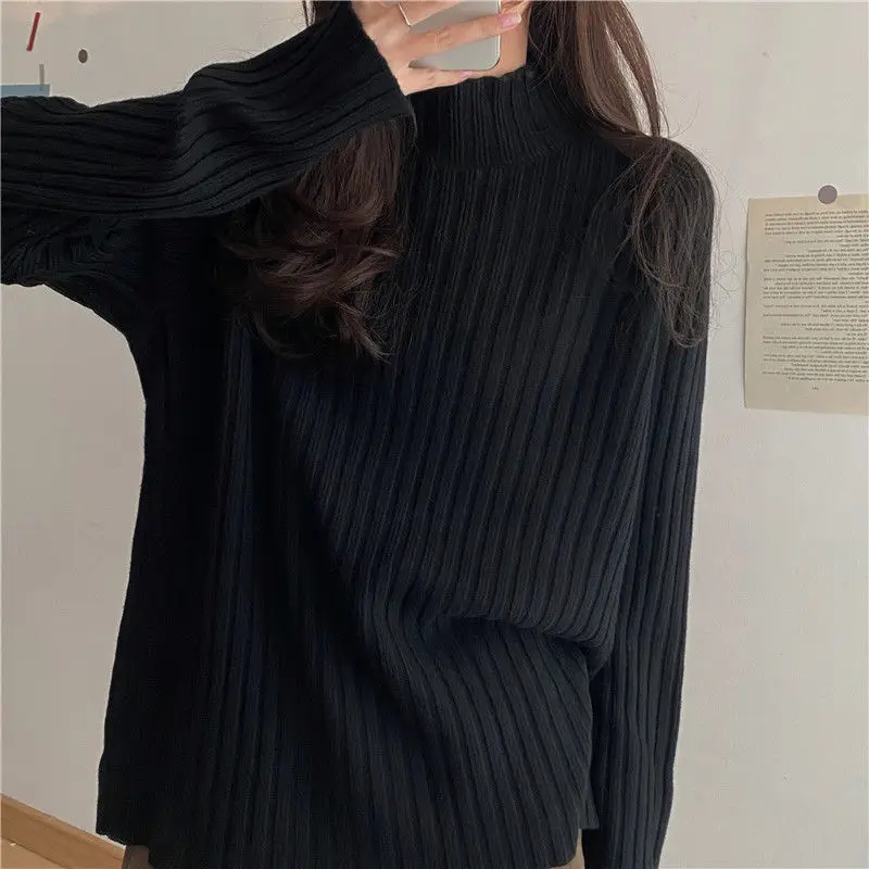 2025 Multicolor Turtleneck Knitted Sweater Women New Long Sleeved Loose Pullover Sweaters Autumn Winter Fashion