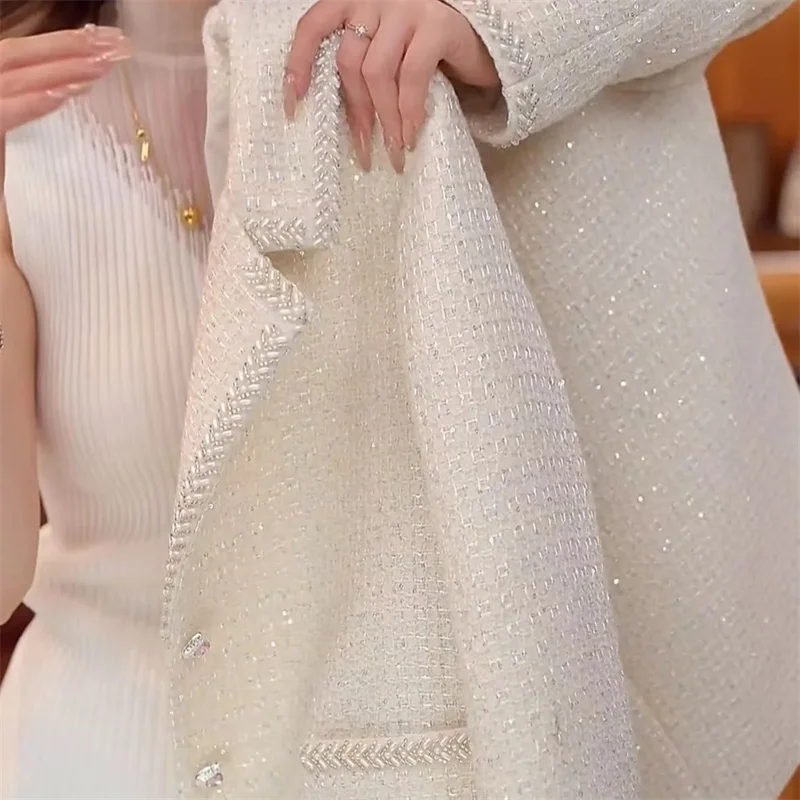 French Small Fragrance Coat Wool Tweed Jacket Women Autumn 2026 New Outwear High Sense Overcoat Preparation Celebrity Top Female