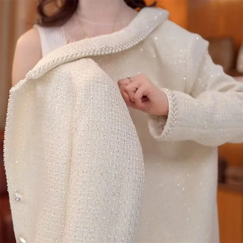 French Small Fragrance Coat Wool Tweed Jacket Women Autumn 2026 New Outwear High Sense Overcoat Preparation Celebrity Top Female