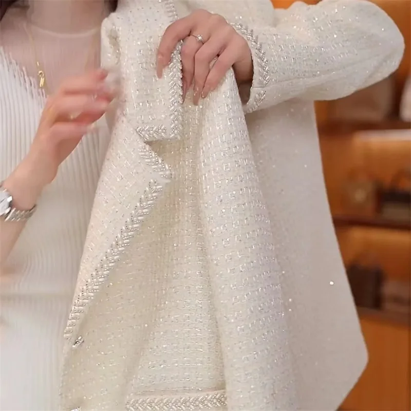French Small Fragrance Coat Wool Tweed Jacket Women Autumn 2026 New Outwear High Sense Overcoat Preparation Celebrity Top Female