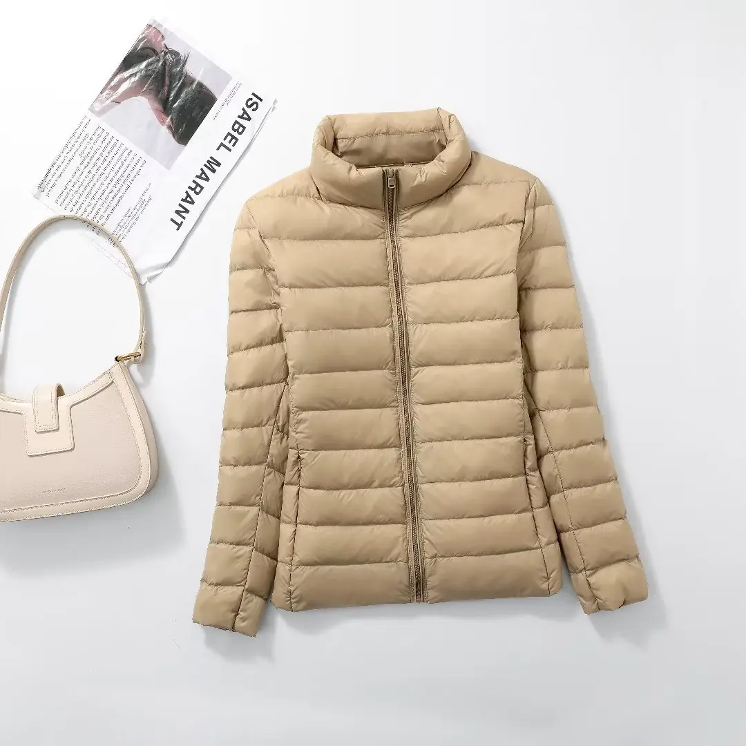 Women Short Puffer Jacket 2025 New Fashion Stand Collar Lightweight Water-Resistant Packable Female Down Parka Casual Coat