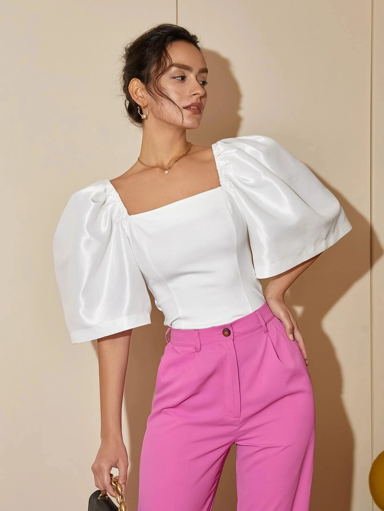 AEL-Square Neck Puff Sleeve Blouse for Women, Casual Top, Slim Fit Shirt, Elegant and Comfortable, Women's Fashion, Trendy