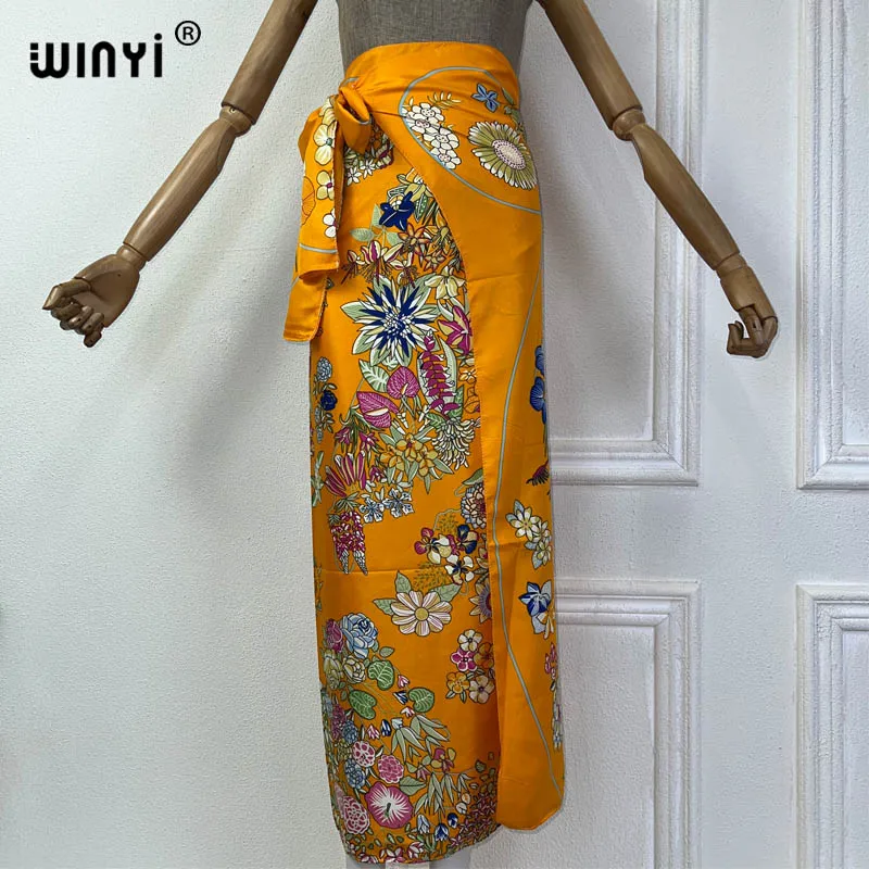 WINYI new summer cardigan beach Long dress two-piece suit for women Bohemian Print maxi Dress Women Floor Length vacation kimono