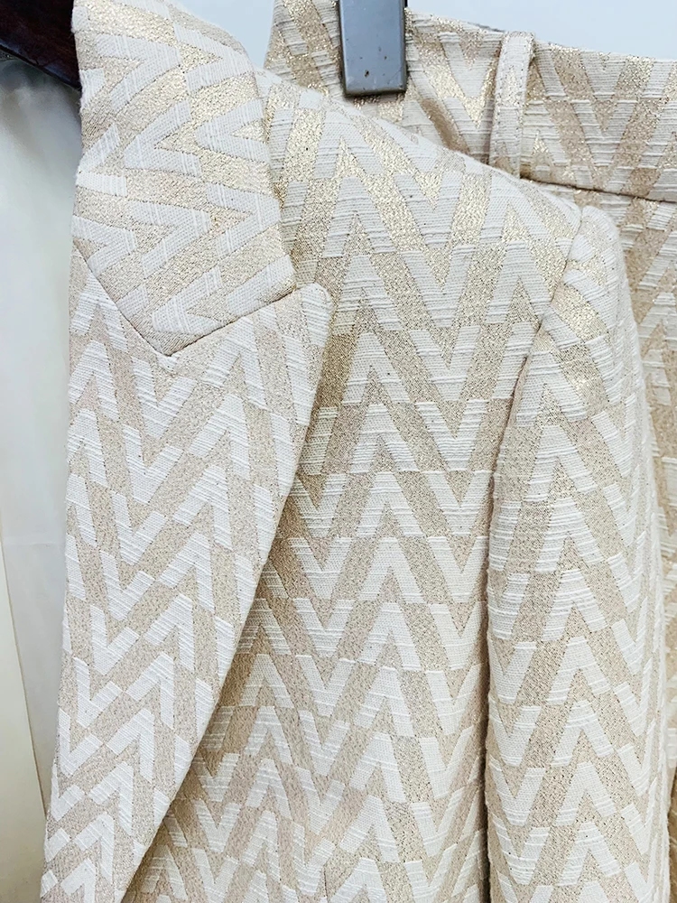 HIGH STREET Newest Fashion 2026 Designer Suit Set Women's Monogram Jacquard Blazer Pants Set 2pcs