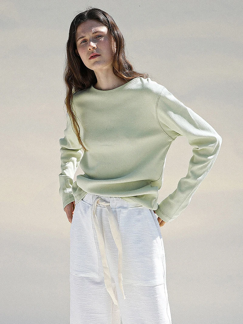 Spring Autumn Cotton Women Tshirt Knitted Casual Solid Long Sleeve Tees Harajuku Korean Fashion Tops Camisetas De Mujer