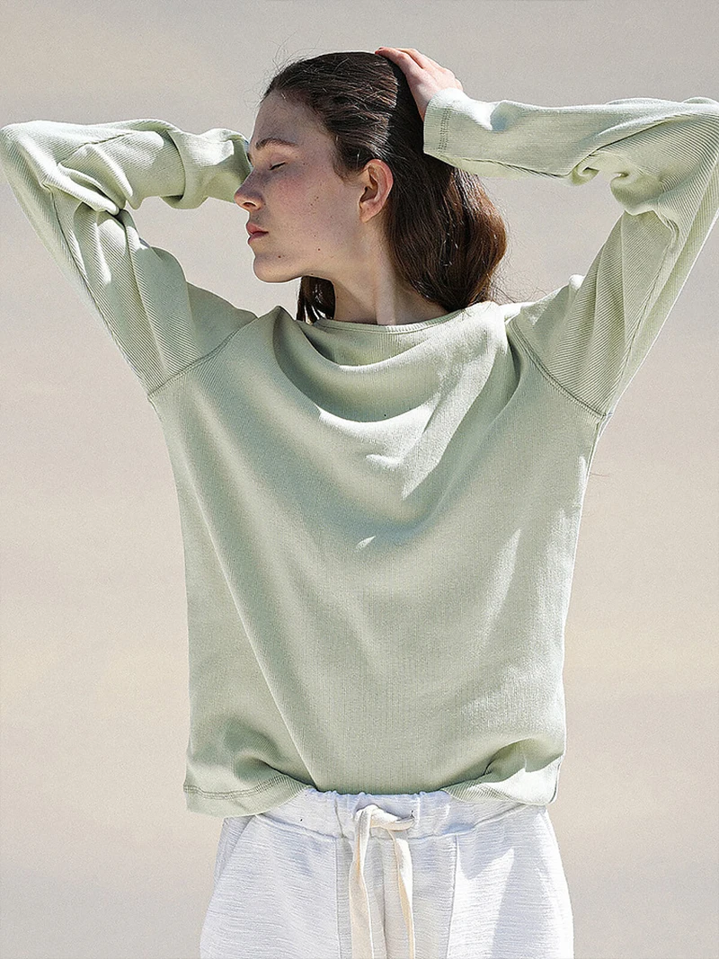 Spring Autumn Cotton Women Tshirt Knitted Casual Solid Long Sleeve Tees Harajuku Korean Fashion Tops Camisetas De Mujer