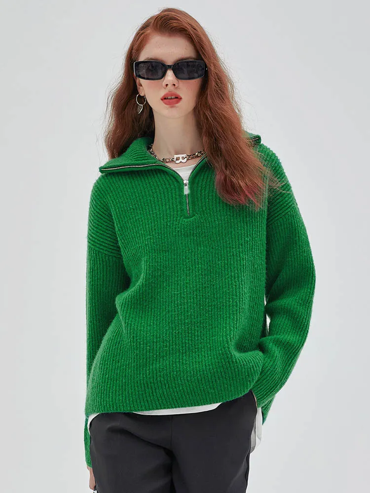 Winter Women's Turtleneck Knitted Fashion Zippers Sweaters Oversized Solid Gray Black Casual Long Sleeve Pullovers for Women