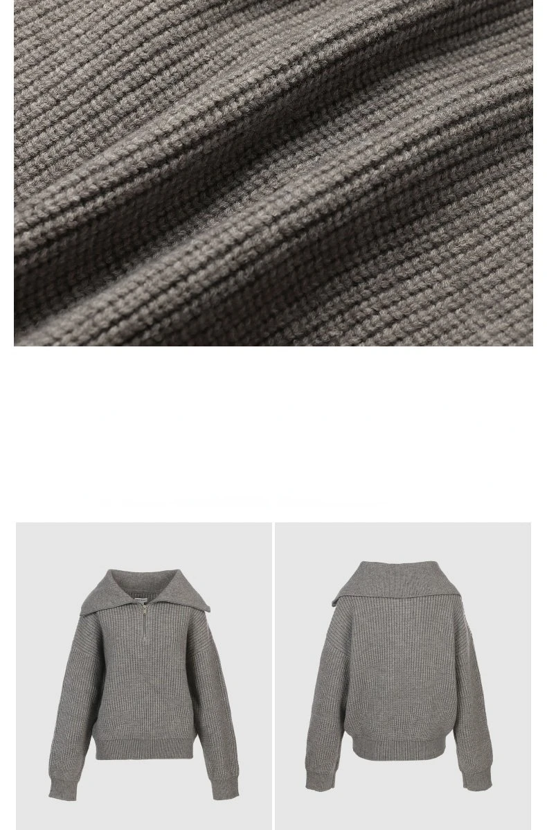 Winter Women's Turtleneck Knitted Fashion Zippers Sweaters Oversized Solid Gray Black Casual Long Sleeve Pullovers for Women