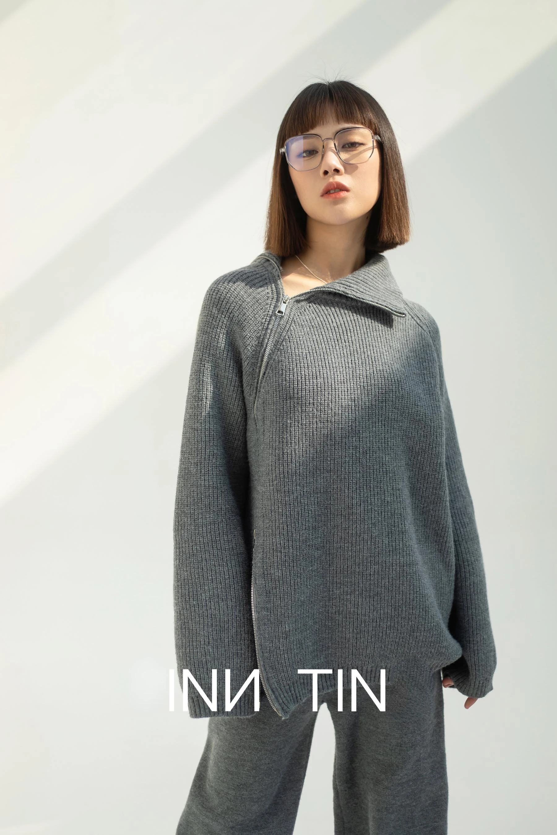 Autumn Knitted Two Piece Set Women 2025 Zipper Sweaters and Wide-leg Pants Suit Solid High-neck Pullover Sets for Women 2 Pieces