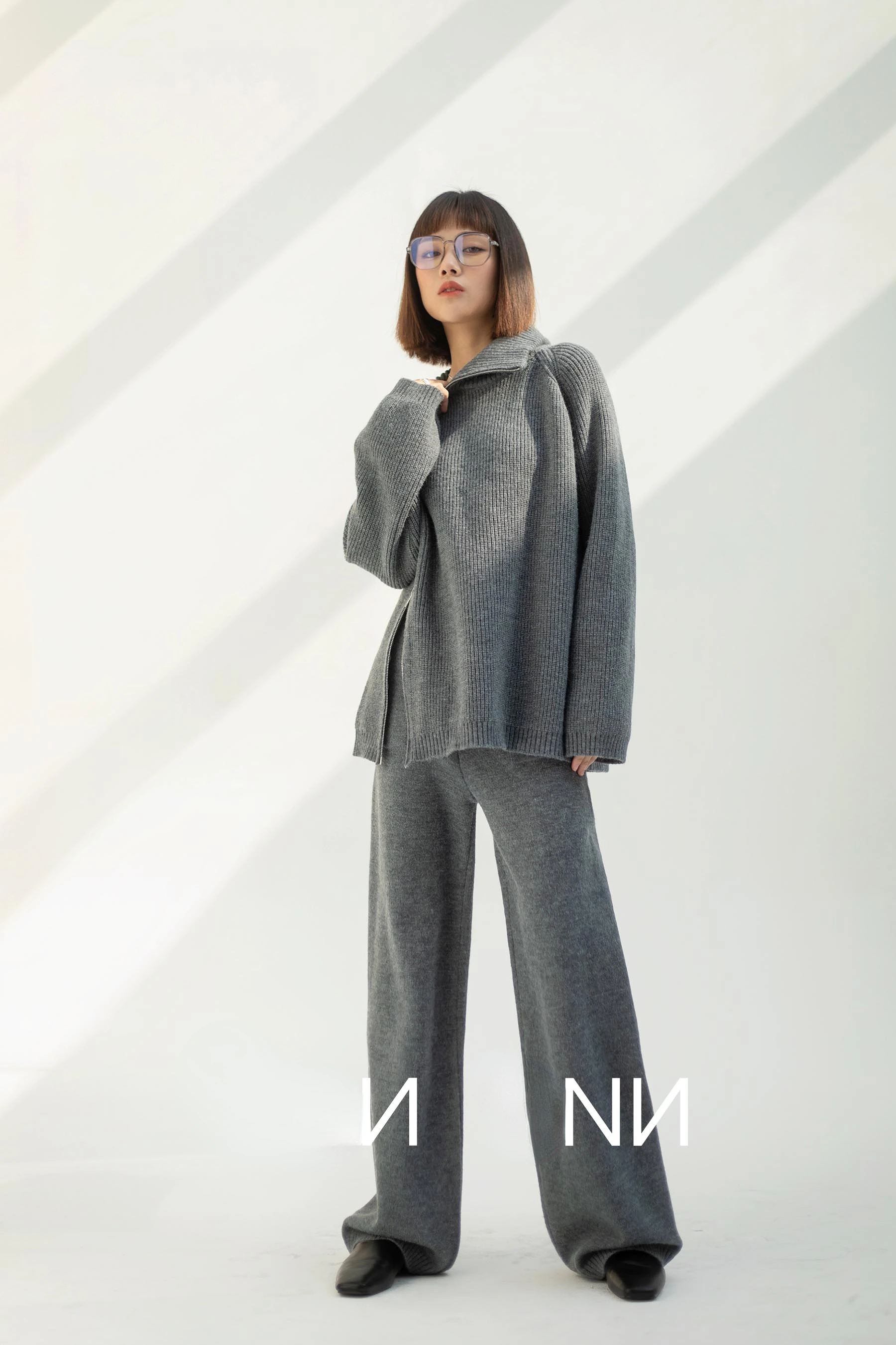 Autumn Knitted Two Piece Set Women 2025 Zipper Sweaters and Wide-leg Pants Suit Solid High-neck Pullover Sets for Women 2 Pieces