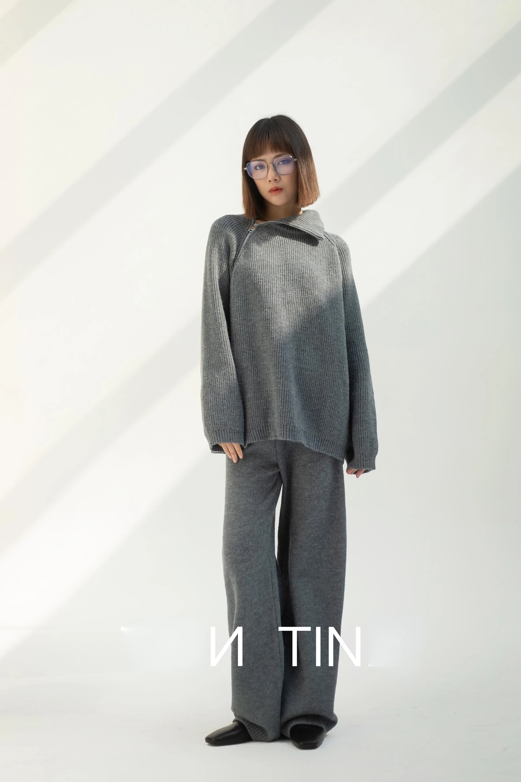Autumn Knitted Two Piece Set Women 2025 Zipper Sweaters and Wide-leg Pants Suit Solid High-neck Pullover Sets for Women 2 Pieces