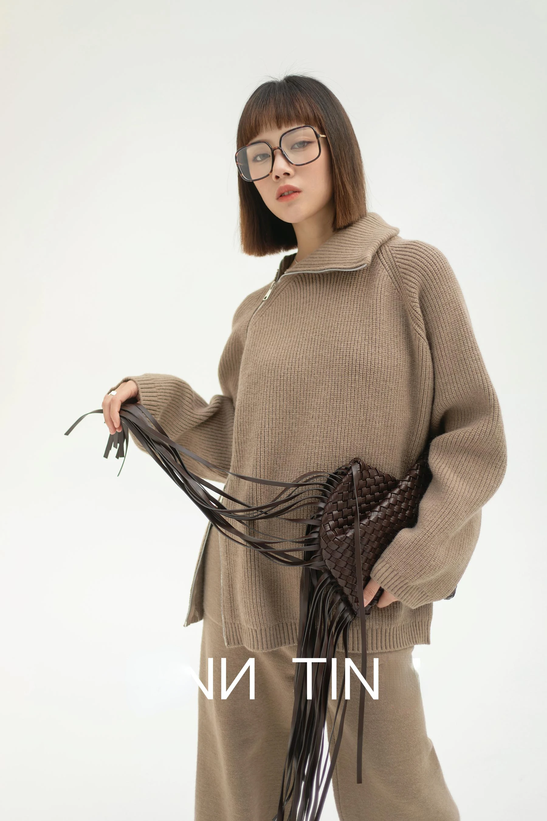 Autumn Knitted Two Piece Set Women 2025 Zipper Sweaters and Wide-leg Pants Suit Solid High-neck Pullover Sets for Women 2 Pieces