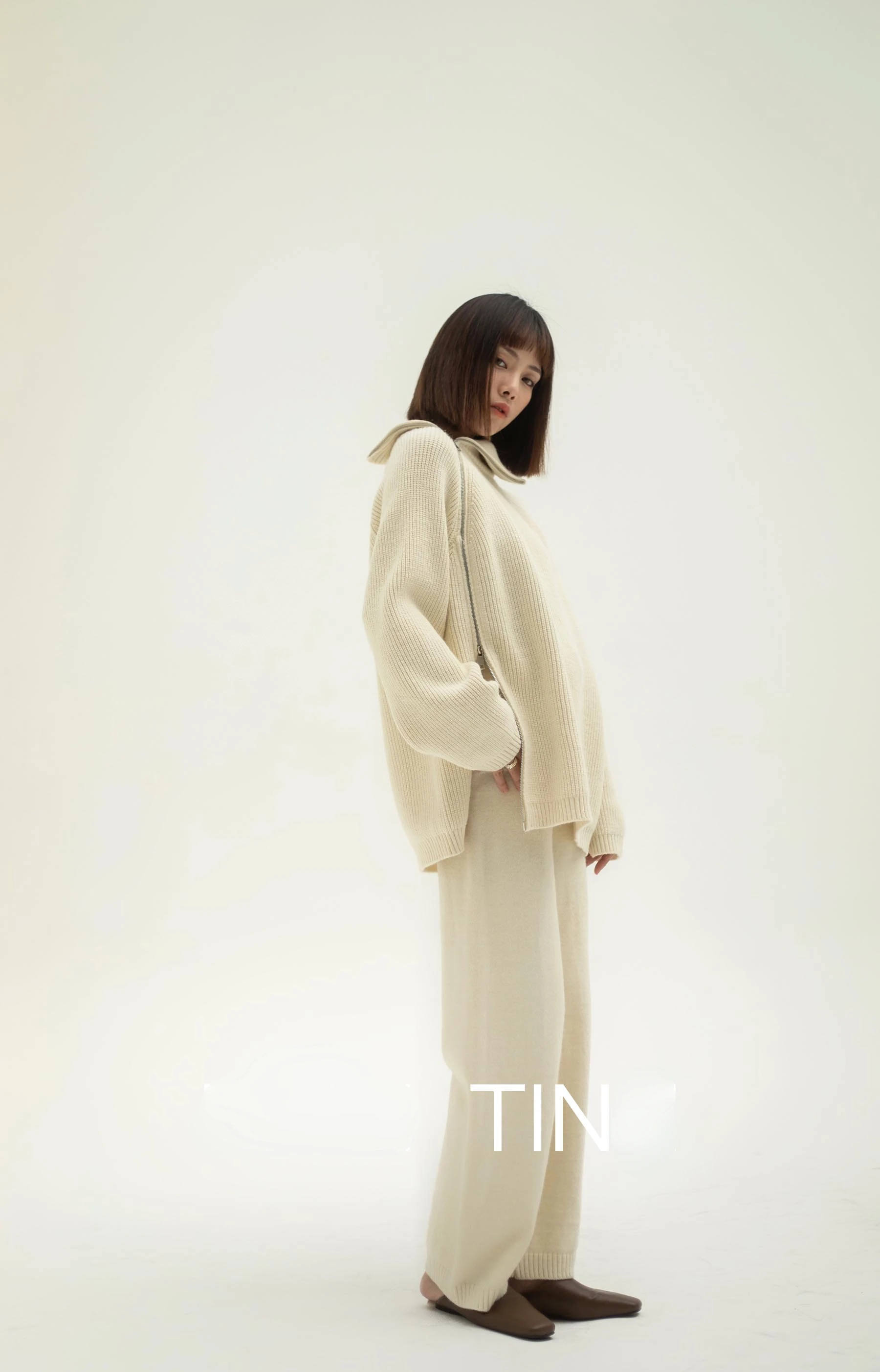 Autumn Knitted Two Piece Set Women 2025 Zipper Sweaters and Wide-leg Pants Suit Solid High-neck Pullover Sets for Women 2 Pieces