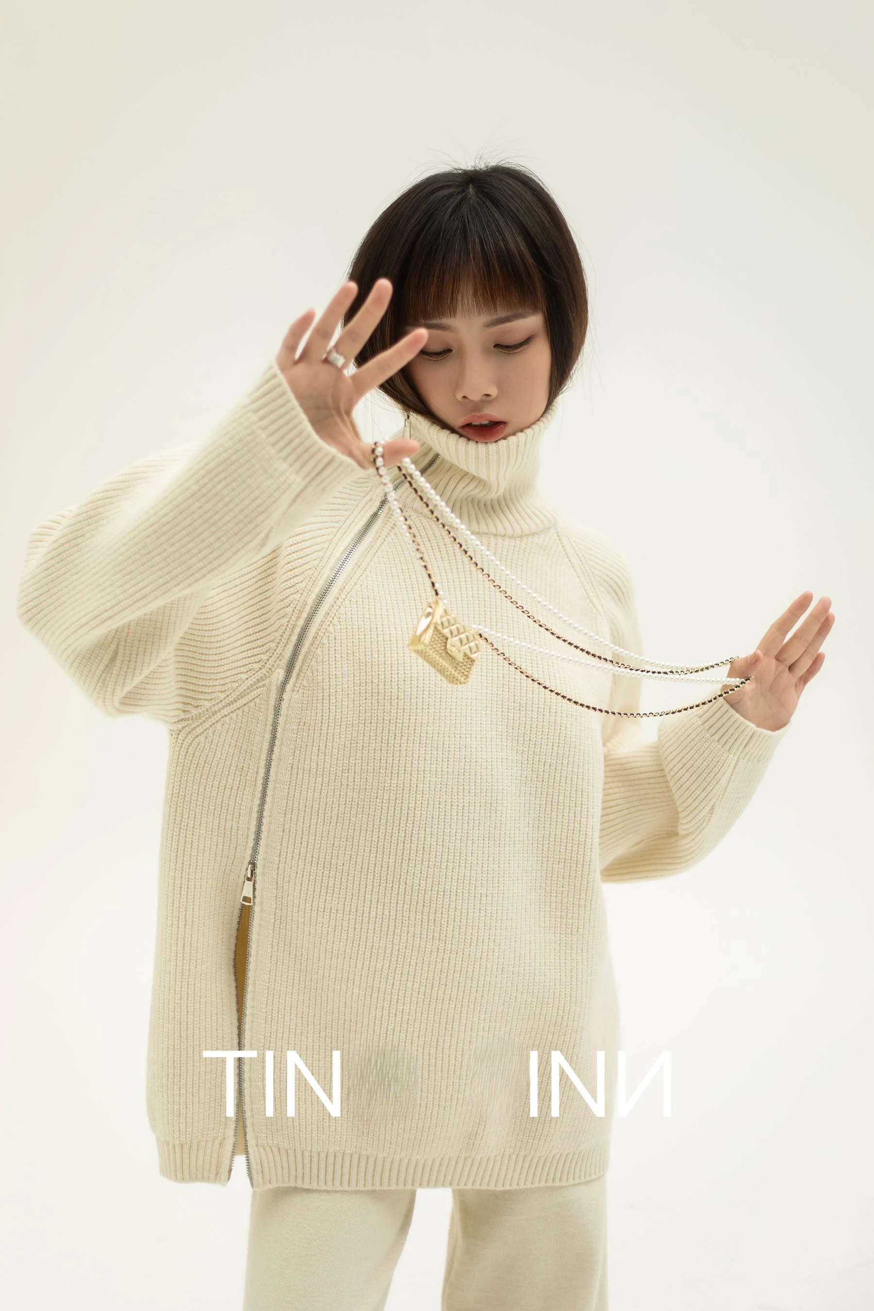 Autumn Knitted Two Piece Set Women 2025 Zipper Sweaters and Wide-leg Pants Suit Solid High-neck Pullover Sets for Women 2 Pieces