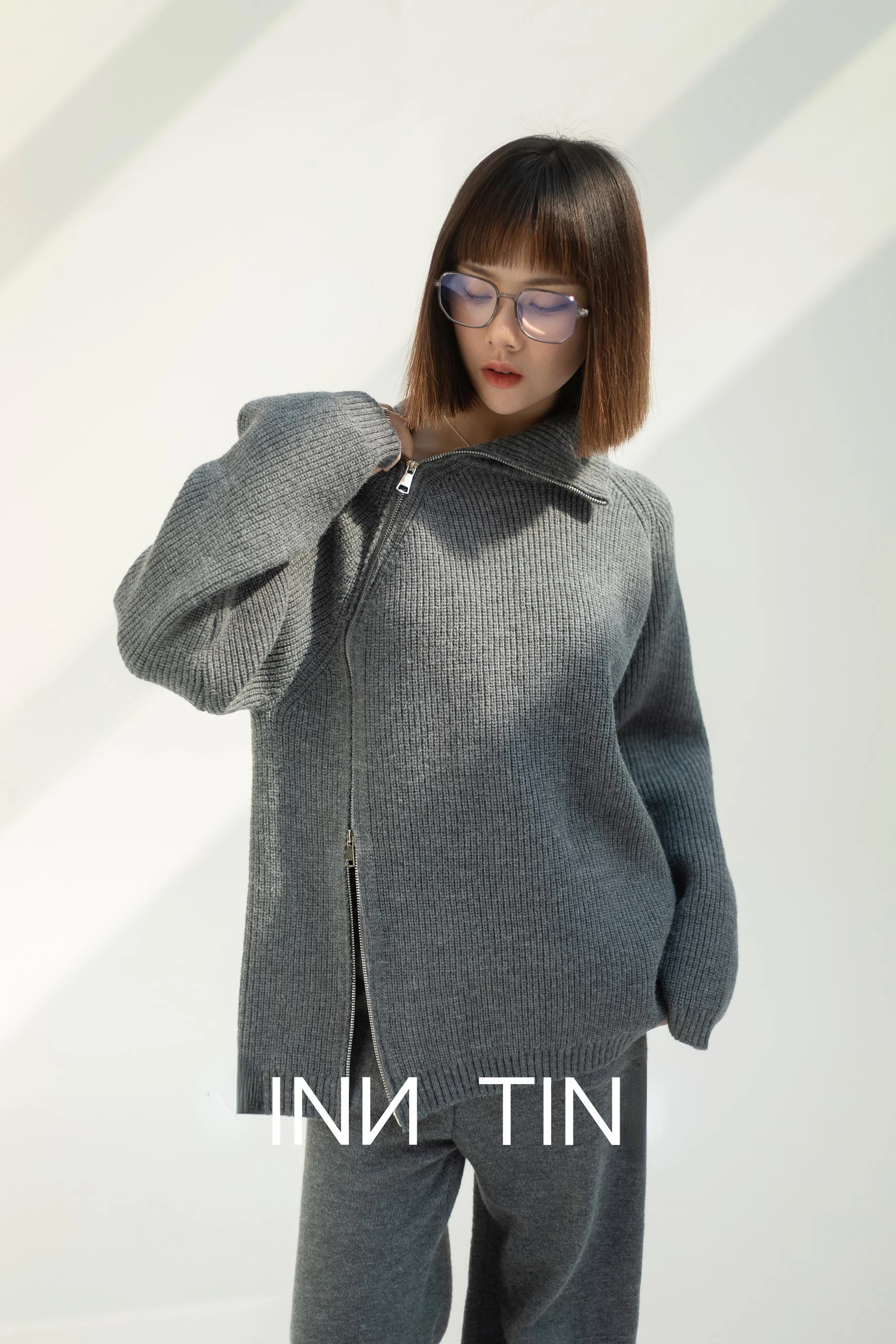 Autumn Knitted Two Piece Set Women 2025 Zipper Sweaters and Wide-leg Pants Suit Solid High-neck Pullover Sets for Women 2 Pieces