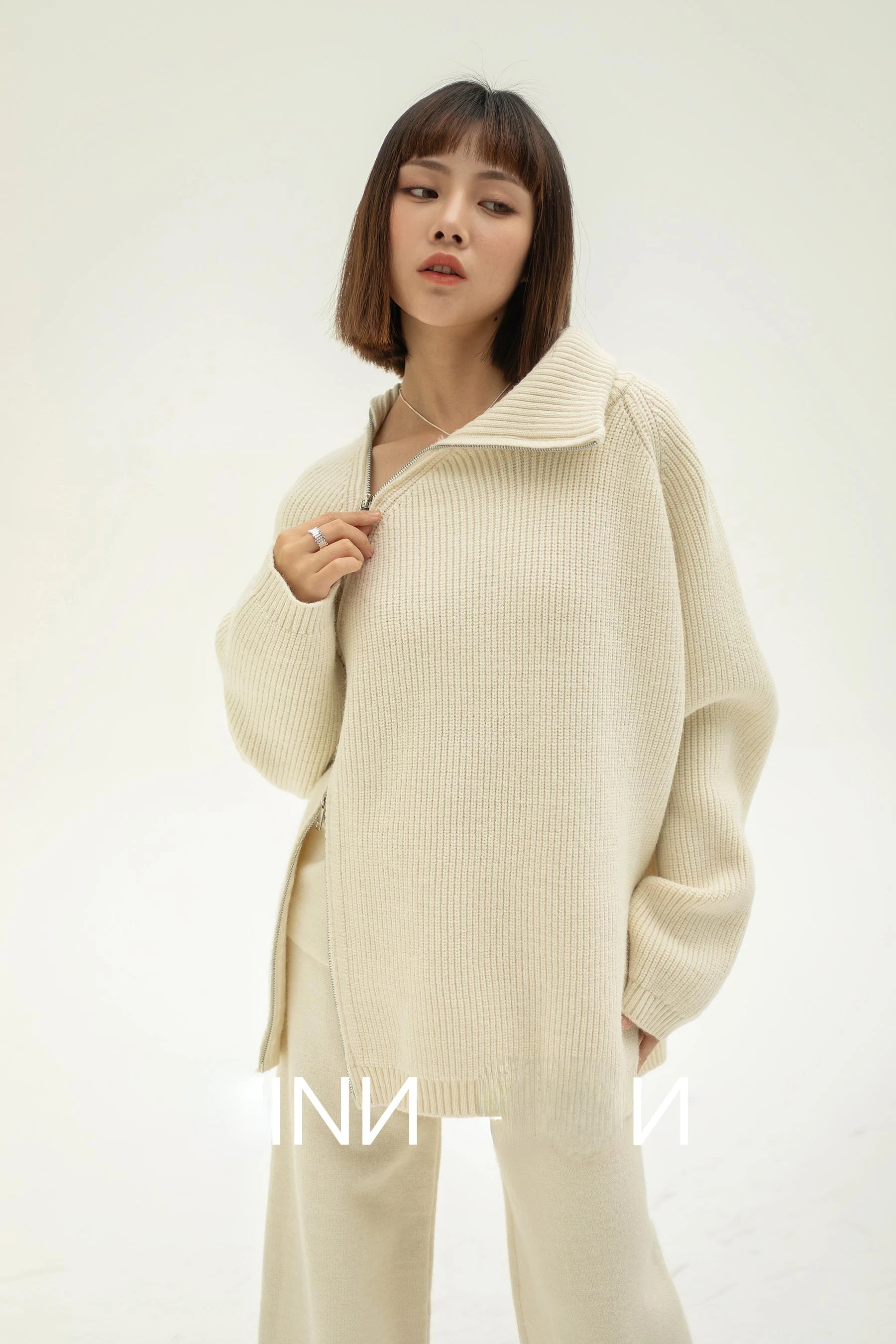 Autumn Knitted Two Piece Set Women 2025 Zipper Sweaters and Wide-leg Pants Suit Solid High-neck Pullover Sets for Women 2 Pieces