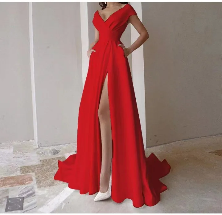 Womans Clothing Spring 2024 New Sweet and Fresh Solid V-Neck Princess Sleeve Dresses Y2k Fashion Versatile Long Skirt for Female