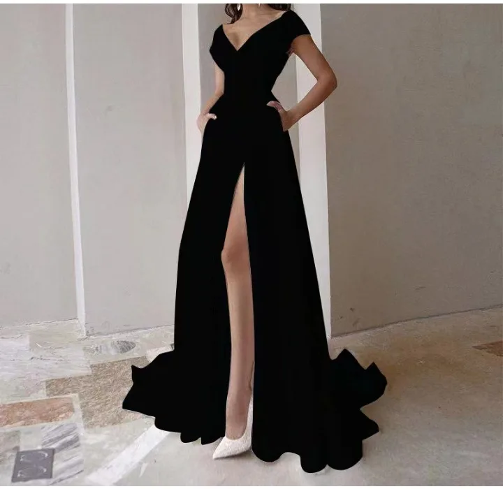Womans Clothing Spring 2024 New Sweet and Fresh Solid V-Neck Princess Sleeve Dresses Y2k Fashion Versatile Long Skirt for Female