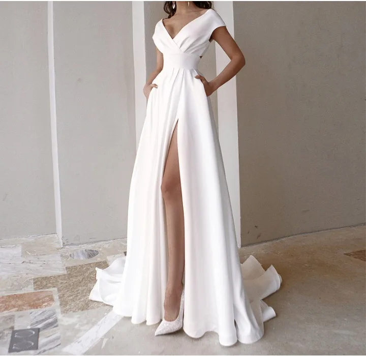 Womans Clothing Spring 2024 New Sweet and Fresh Solid V-Neck Princess Sleeve Dresses Y2k Fashion Versatile Long Skirt for Female