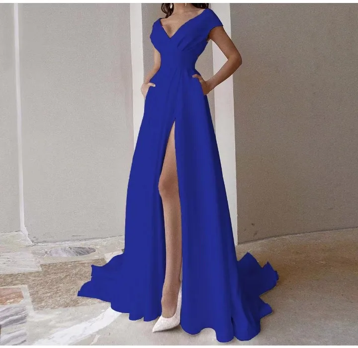 Womans Clothing Spring 2024 New Sweet and Fresh Solid V-Neck Princess Sleeve Dresses Y2k Fashion Versatile Long Skirt for Female