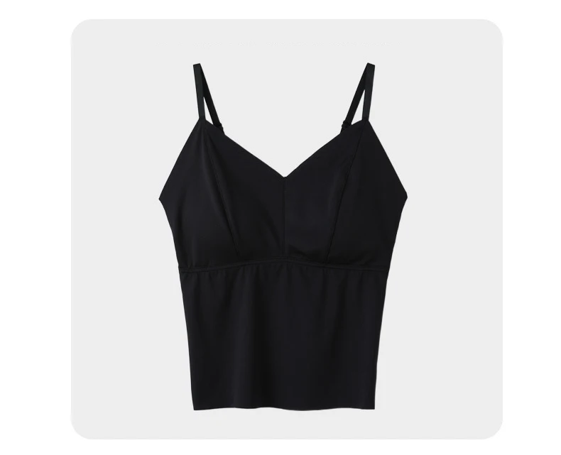 BIVIGAOS Women's Summer Seamless Ice Silk Cool Feeling Camisole V Neck Chest Pad Bra Top Sexy Underwear Bottoming Vest  Crop Top