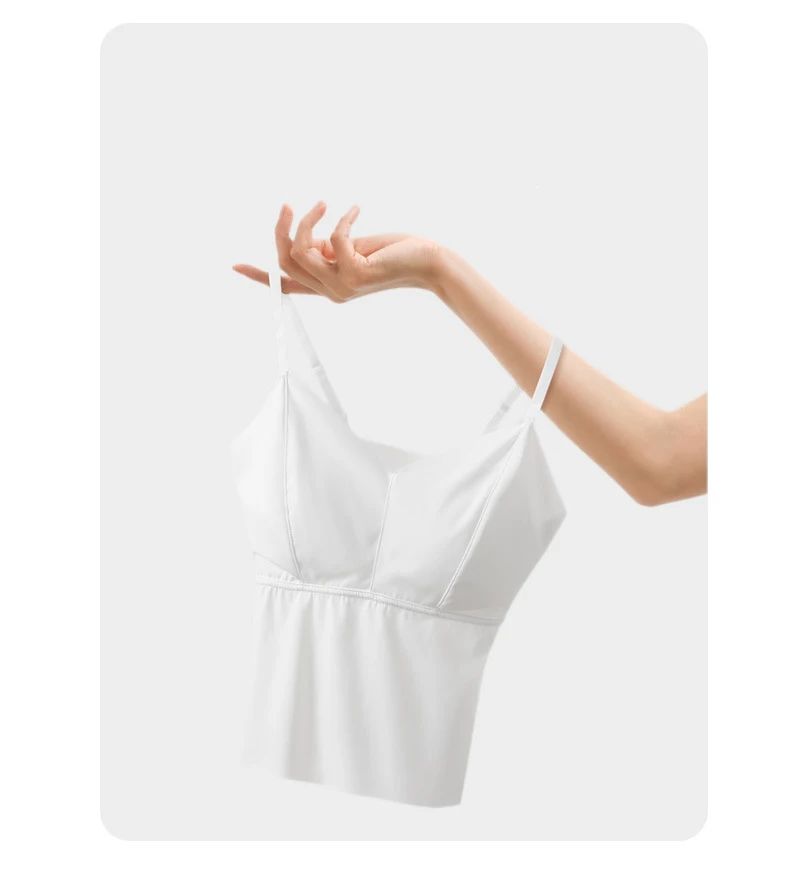 BIVIGAOS Women's Summer Seamless Ice Silk Cool Feeling Camisole V Neck Chest Pad Bra Top Sexy Underwear Bottoming Vest  Crop Top