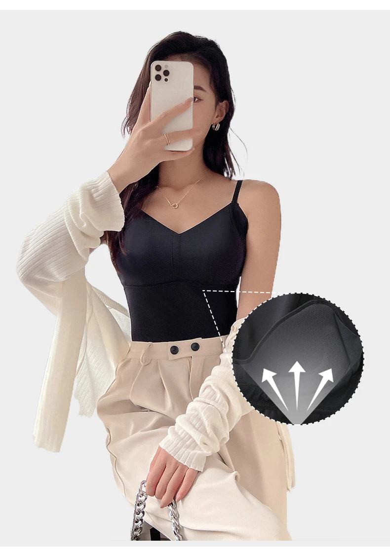 BIVIGAOS Women's Summer Seamless Ice Silk Cool Feeling Camisole V Neck Chest Pad Bra Top Sexy Underwear Bottoming Vest  Crop Top