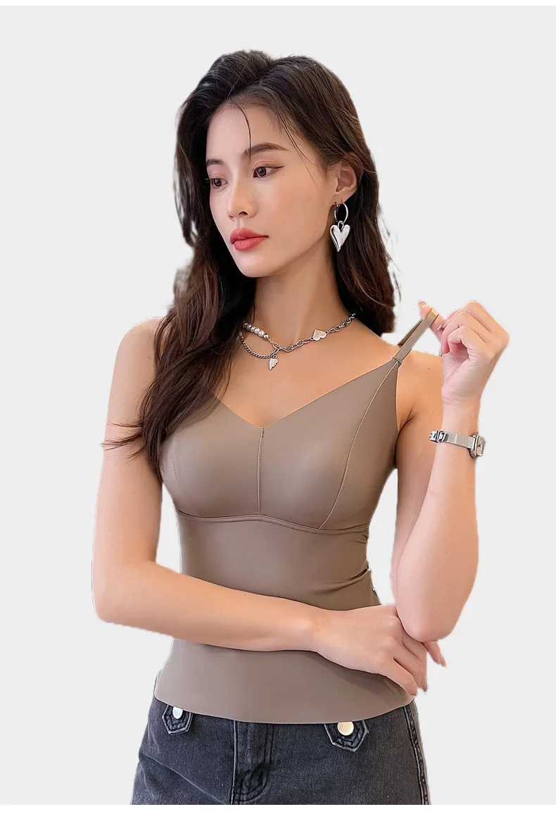 BIVIGAOS Women's Summer Seamless Ice Silk Cool Feeling Camisole V Neck Chest Pad Bra Top Sexy Underwear Bottoming Vest  Crop Top