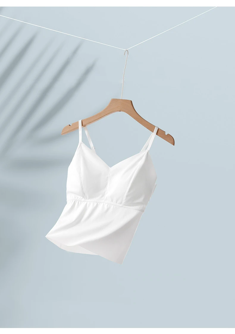 BIVIGAOS Women's Summer Seamless Ice Silk Cool Feeling Camisole V Neck Chest Pad Bra Top Sexy Underwear Bottoming Vest  Crop Top