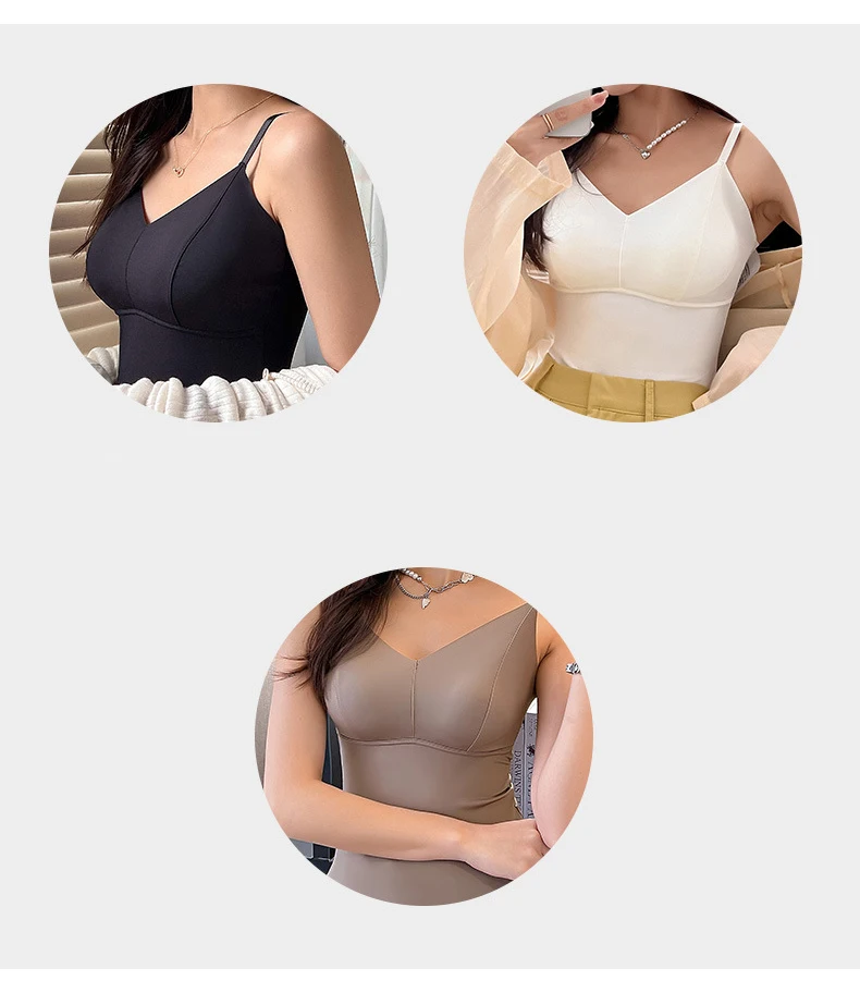 BIVIGAOS Women's Summer Seamless Ice Silk Cool Feeling Camisole V Neck Chest Pad Bra Top Sexy Underwear Bottoming Vest  Crop Top