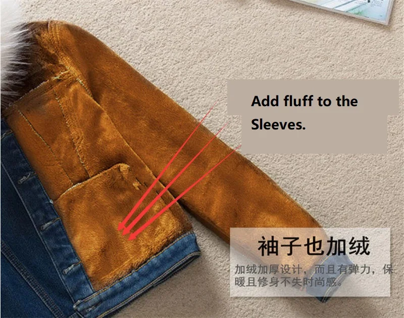 2023 Autumn Winter Fleece Denim Jacket Women Big Fur Collar Short Coat Thicken Velvet Liner Warm Tops Lady Jean Coat Outerwear