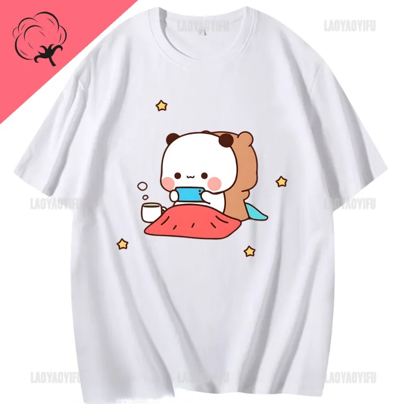 Kawaii Bubu Dudu Tshirt for Girl Cartoon Panda Bear Tee Women Clothing Men Summer Casual Tshirt Thirt Shirt Femme Cotton Tops