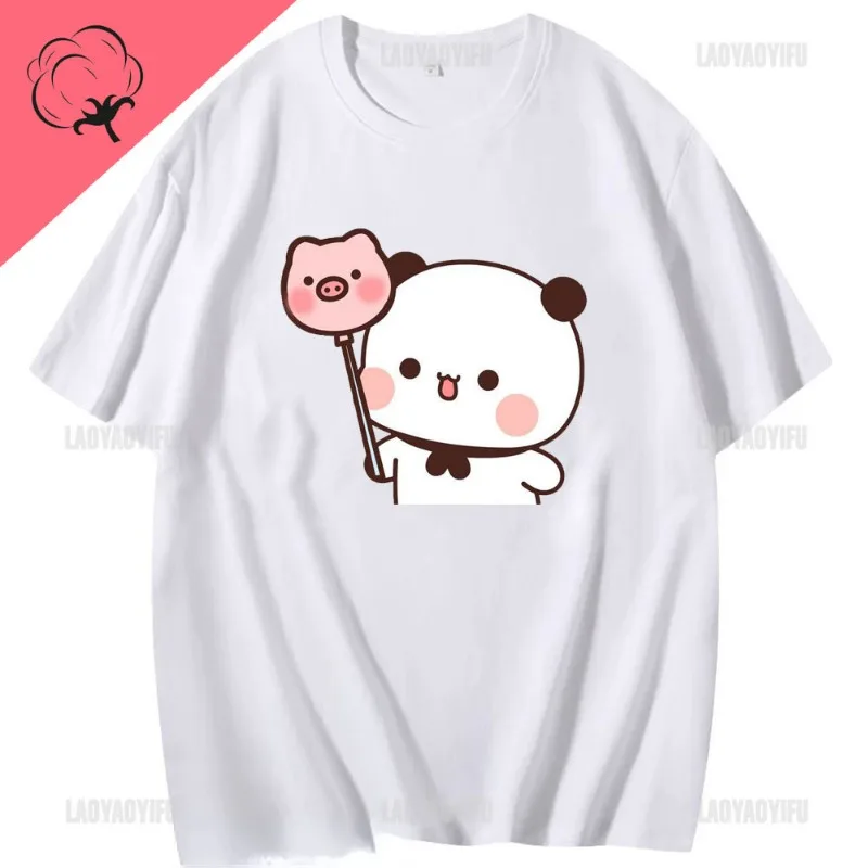Kawaii Bubu Dudu Tshirt for Girl Cartoon Panda Bear Tee Women Clothing Men Summer Casual Tshirt Thirt Shirt Femme Cotton Tops