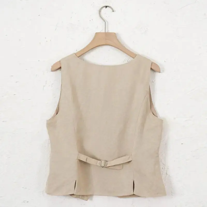 Retro Linen Women'S Suits Women 2026 Blue Sleeveless Button Up Vest Tops + Wide Leg Pants Sets 2 Pieces Outfits Ensemble Femme